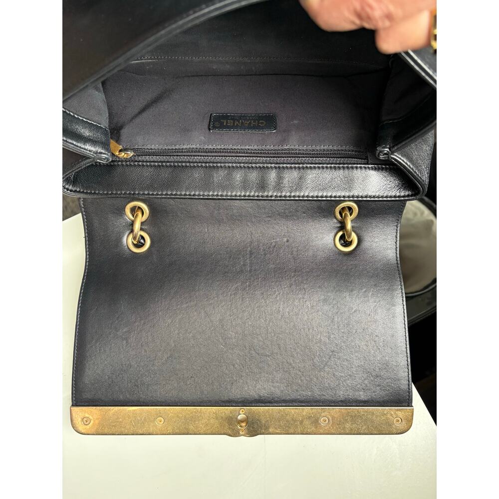 Chanel Chevron Top Handle Flap Bag - Black Calfskin with Gold Hardware - Picture 8 of 11